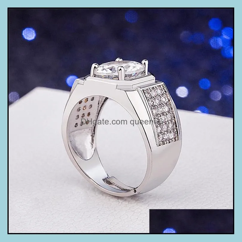 silver men ring luxury elegant delicate large diamond moissanite engagement wedding party high jewelry