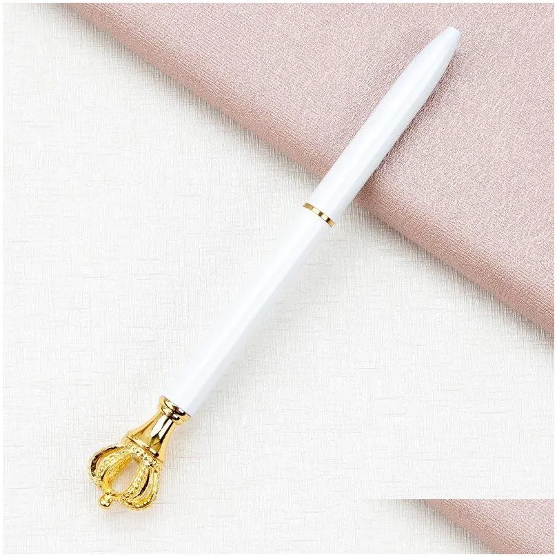 creativity crown adornment crystal pen gem ballpoint ring wedding office metal rings roller ball pens 8 style