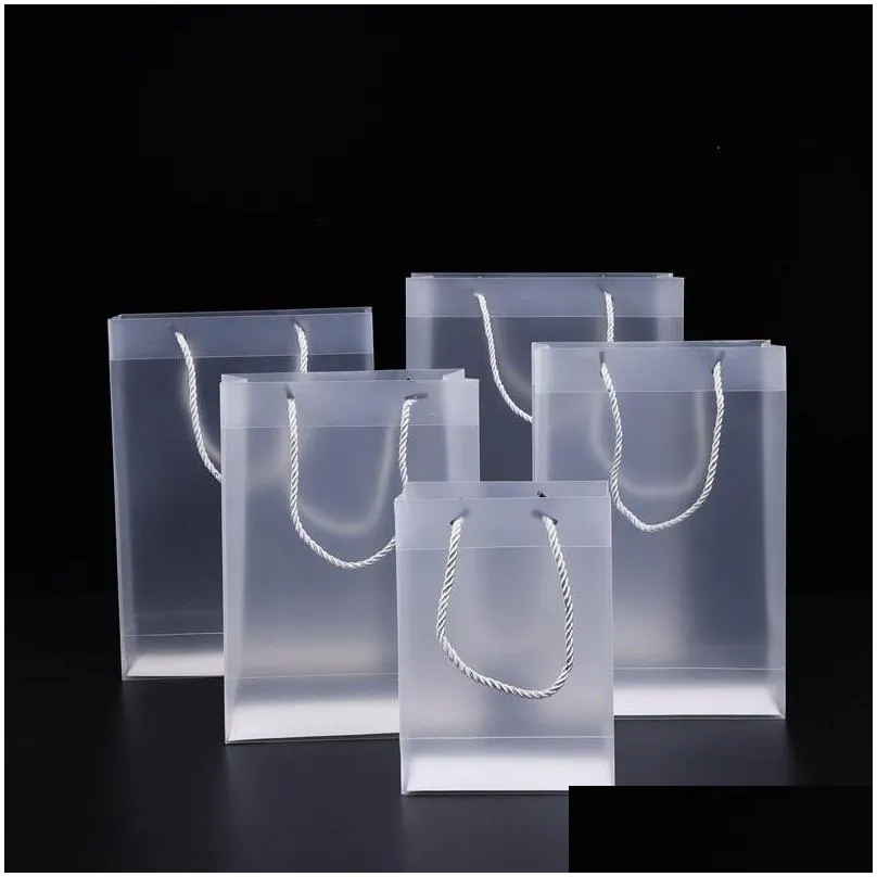 8 size frosted pvc plastic gift bags with handles waterproof transparent pvc bag clear handbag party favors bag custom logo lx1383