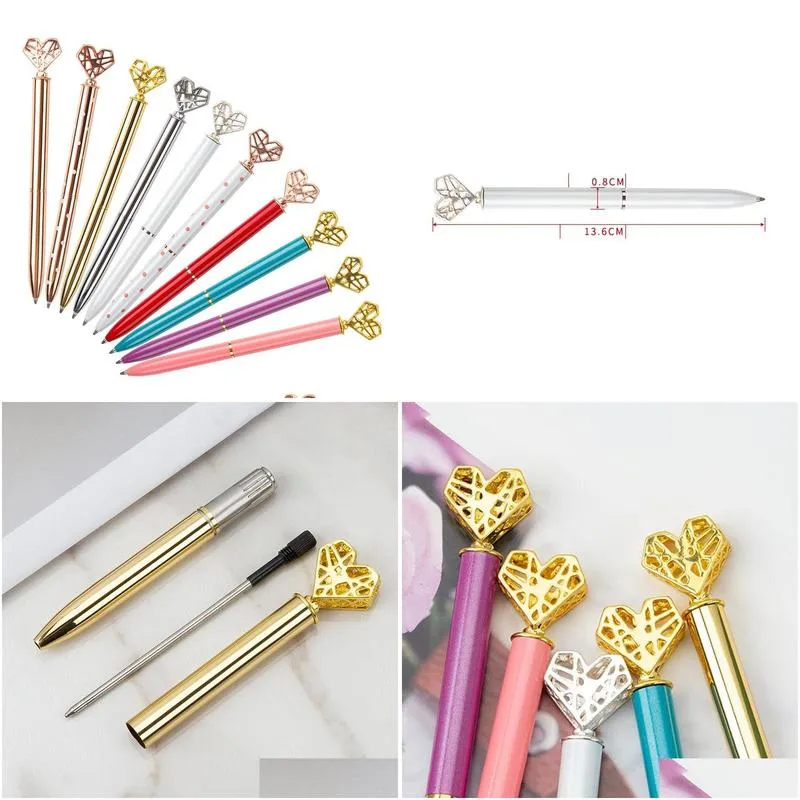 creative heart shaped ballpoint pen diy metal ball pens office school supplies valentines day gift