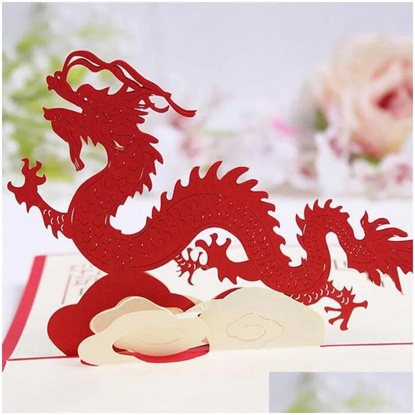 100mmx150mm 3d chinese dragon best wishes happy greeting cards christmas card new year greeting card diy gift za4986