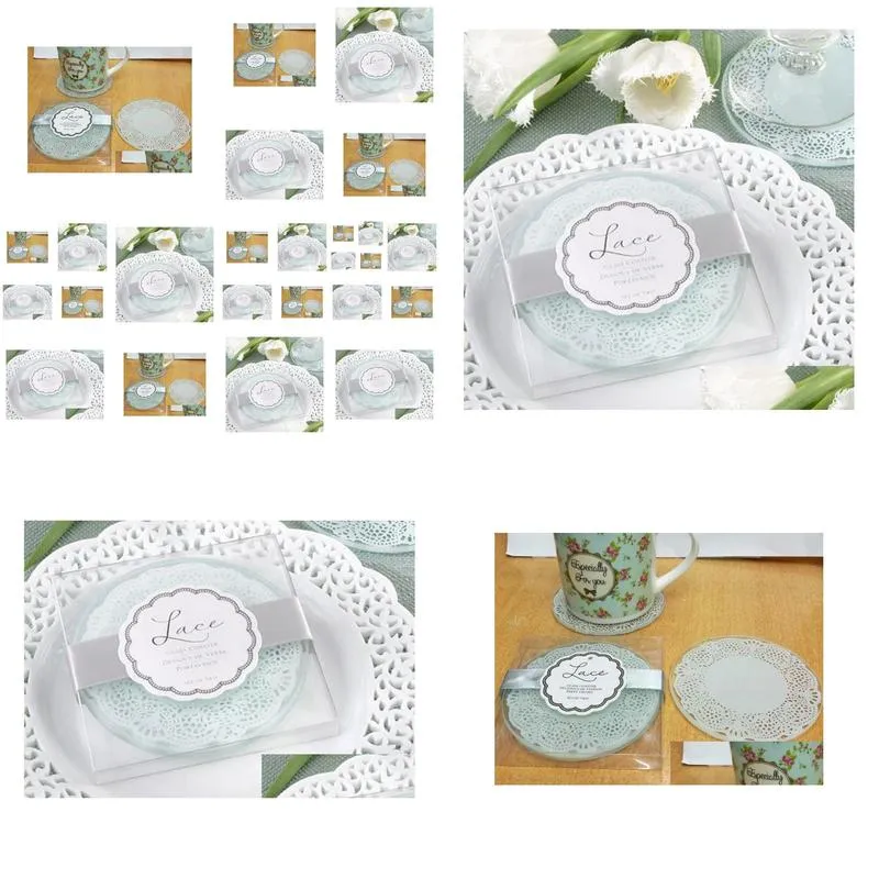 new arrival glass coasters in lace design wedding gifts glass cup 2pcs in one package wedding souvenir party favor