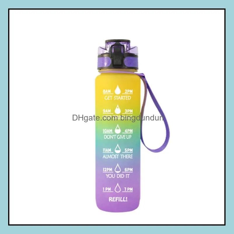 1000ml outdoor water bottle with straw sports bottles hiking camping plastic drink bottle bpa colorful portable plastic bottle