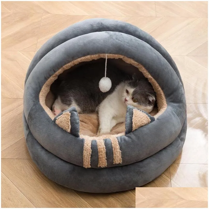 cat beds furniture pet house dog nest with ball puppy kennel semienclosed warm coral fleece removable cats cave supplies