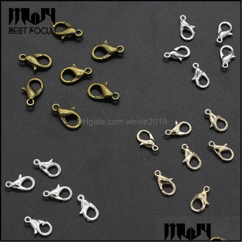 6 colors alloy lobster clasps for necklace 12mm diy hook clasps with open tools ring jewelry making wholesale 1000 pcs/lot