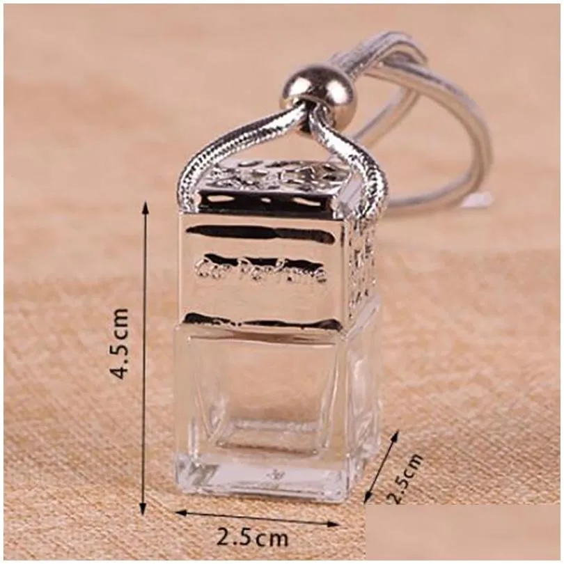 square shape glass car perfume bottles pendant 6ml perfumes empty hanging cars diffuser bottle 4 colors