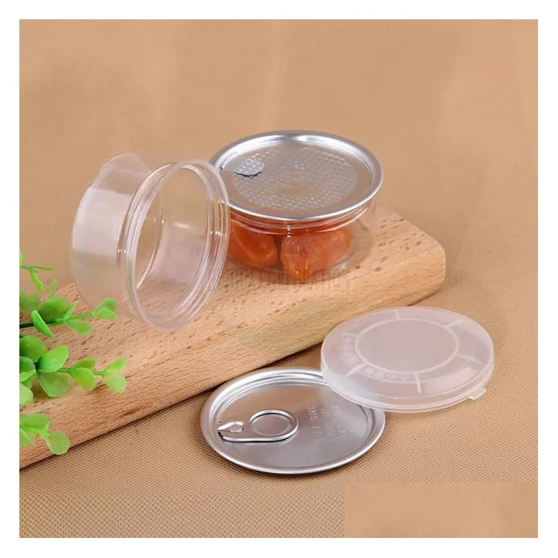 clear plastic jar pet with metal lid airtight tin can pull ring concentrate container food herb storage 100ml w0101