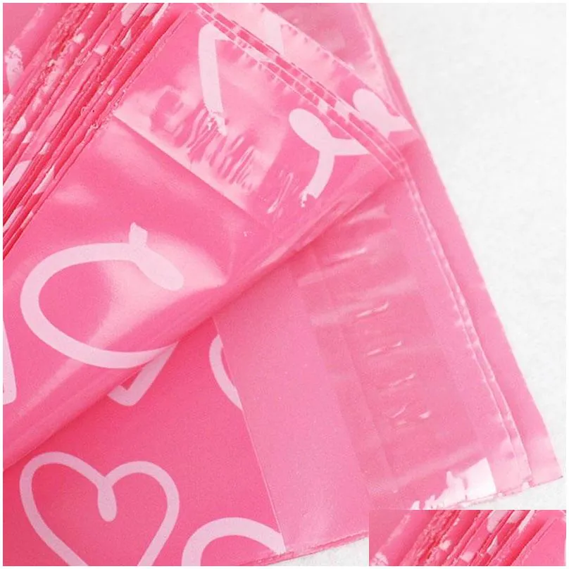 28x42cm pink heart pattern plastic post mail bags poly mailer self sealing mailer packaging envelope courier express bag lz0736