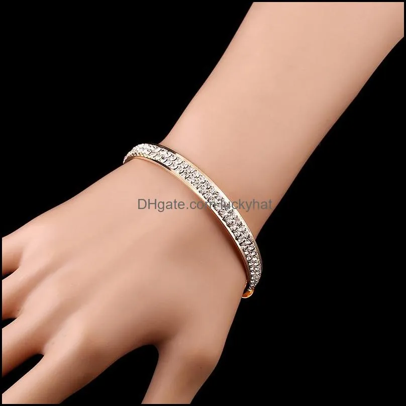 elegant classic crystal cuff bangle bracelets for women gold color simple femal opening bangles wedding jewelry accessories