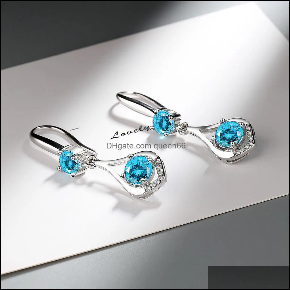 s925 stamp silver plated crystal waterdrop charms pink blue white zircon earrings tassel hook type womens fashion jewelry earrings wedding party