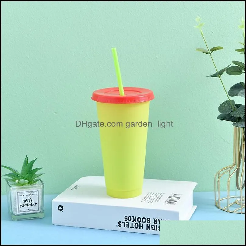plastic pp tumbler pure color with lid straw cups beverage coffee clear reusable fluorescent mug home outdoor gadgets 5hb g2