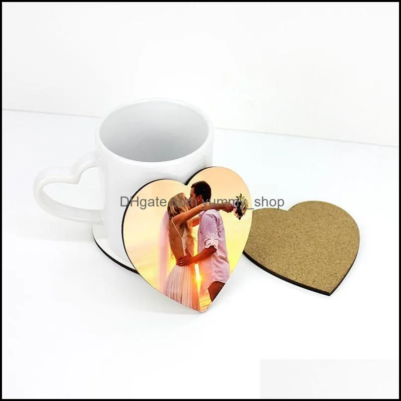 sublimation blank wooden cup mat heat transfer romantic heart shaped coaster mdf home desktop decoration diy gift rrf14172
