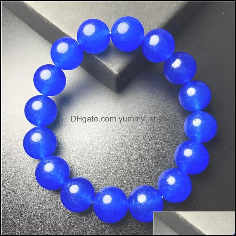 high quality natural stone aquamarines bracelets round beads elasticity rope blue crystal yoga women men bracelet pulsera hombre