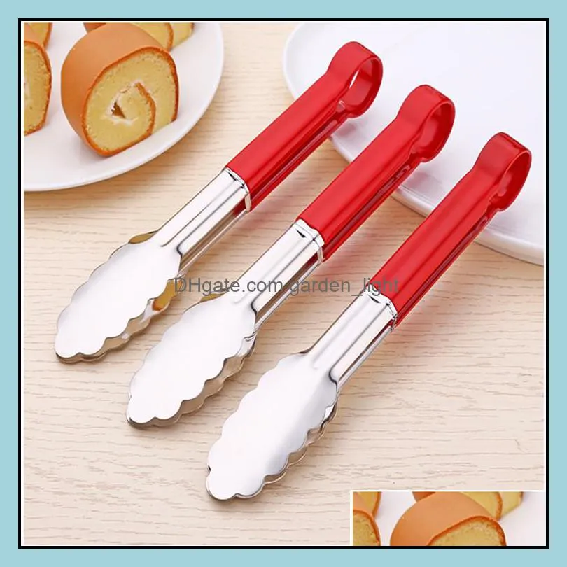 modern kitchen must have good quality food serving tongs red pp handle stainless steel food tong