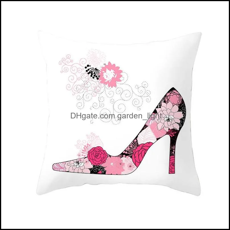 flowers perfume bottles pillowcase girl high heel printed throw pillow cover 45x45cm valentine day pillowcase home decor