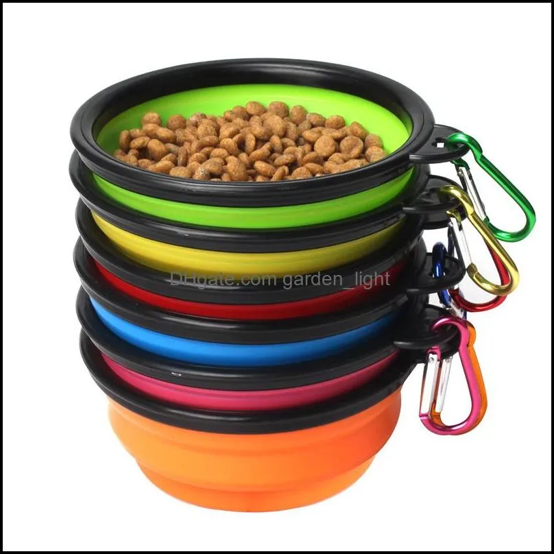 travel collapsible dog cat feeding bowl two styles pet water dish feeder silicone foldable bowl with hook 18 styles 1329 t2