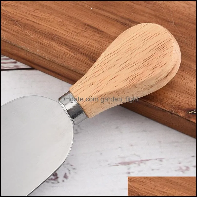 4pcs/set stainless steel cheese knife oak handle cheese slicer wood handle cheese knives fork set bakware baking tools cutter vt2015