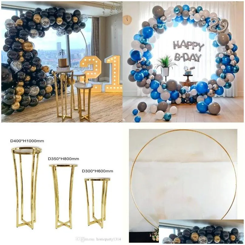 party decoration 4pcs luxury wedding backdrop table dessert decor large circle background shiny arch cake stand flower plinth balloon