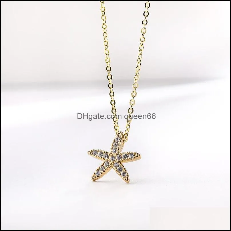 new sweet cz starfish necklace earrings for women big gold star copper inlay zircon stud necklace fashion jewelry casual accessories