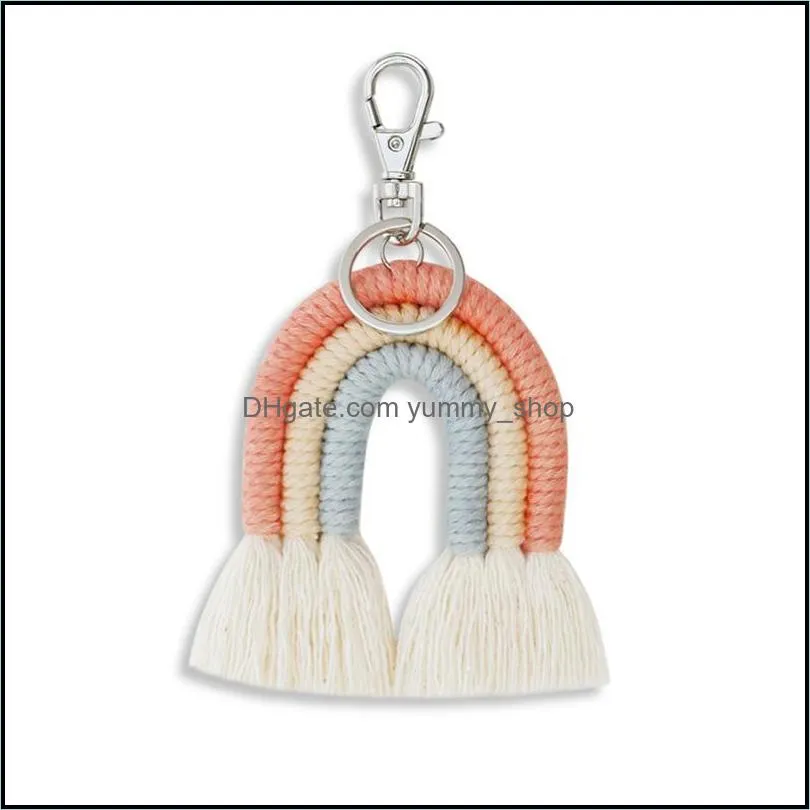 4 colors bohemian hand woven keychains pendant ethnic rainbow tassel keychain car decoration key ring creative gift