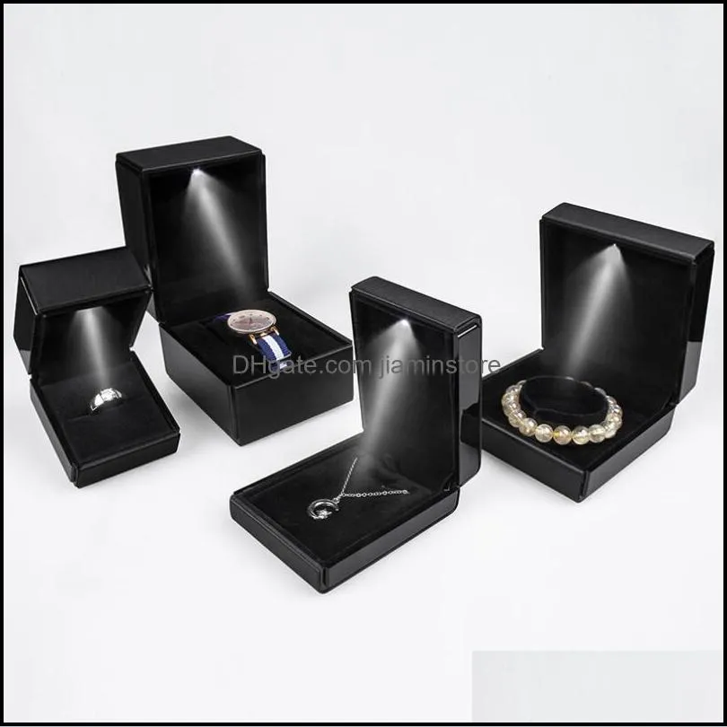 creative led engagement ring pendant jewelry boxes custom elegant lighted rings storage box display gift packing showcase wholesale