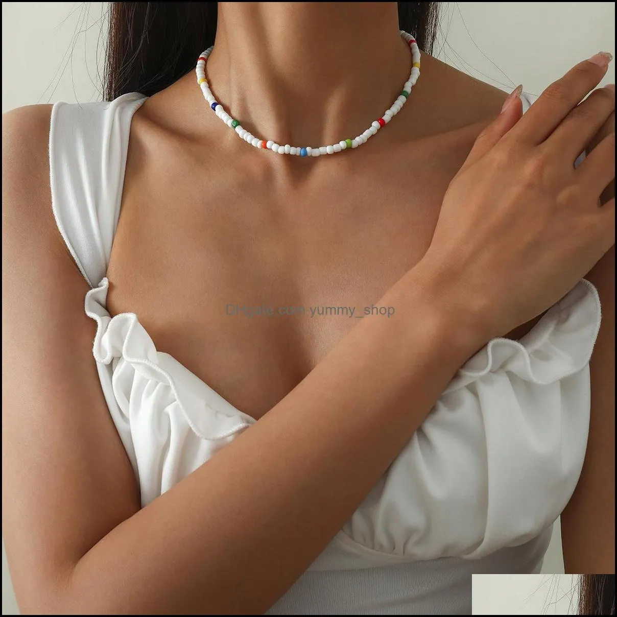 2021 rice beads handmade choker necklace fashion summer chain necklace jewelry