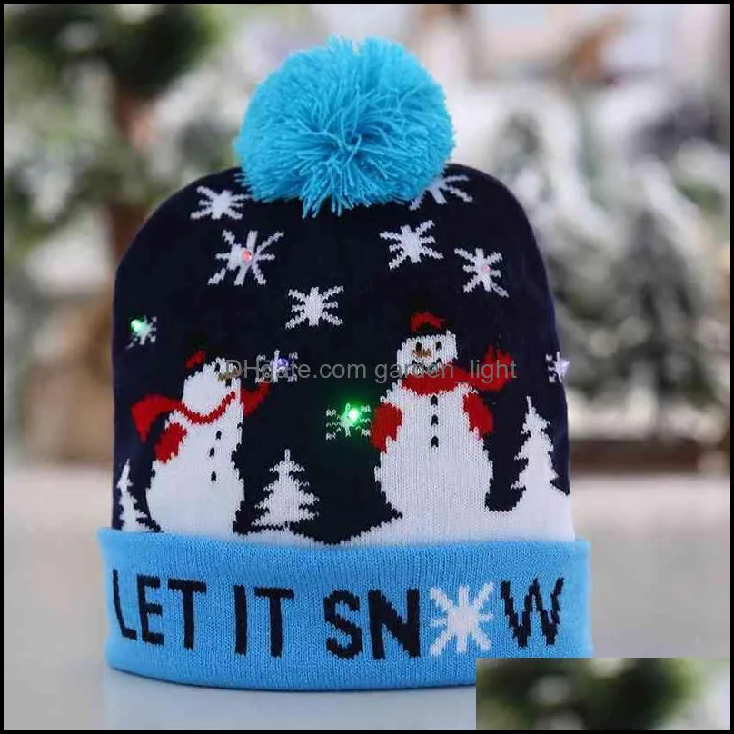 led christmas knitted beanie hat sweater xmas light up cartoon patteren knitte glowing santa hats gift adult children vtmhp0845