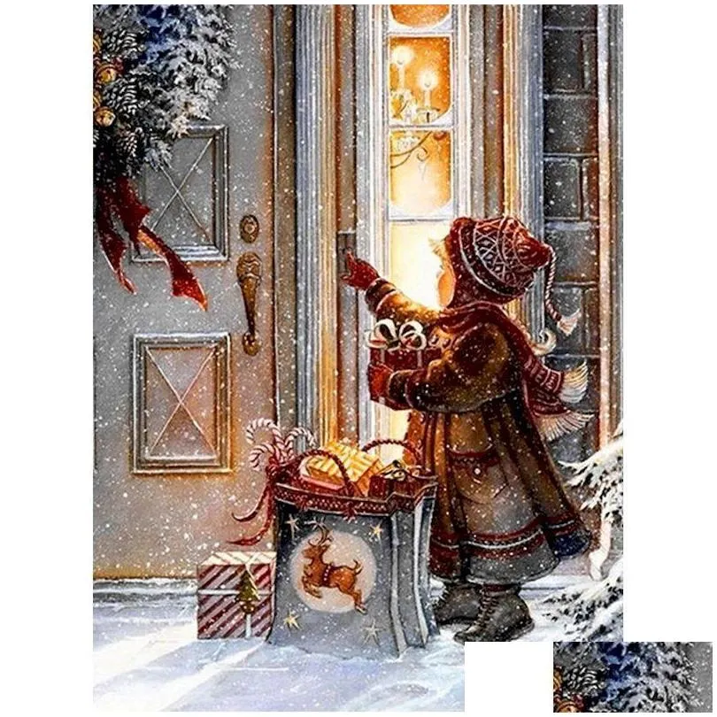 paintings gatyztory frame christmas snow scene diy painting by numbers handpainted oil gift canvas colouring