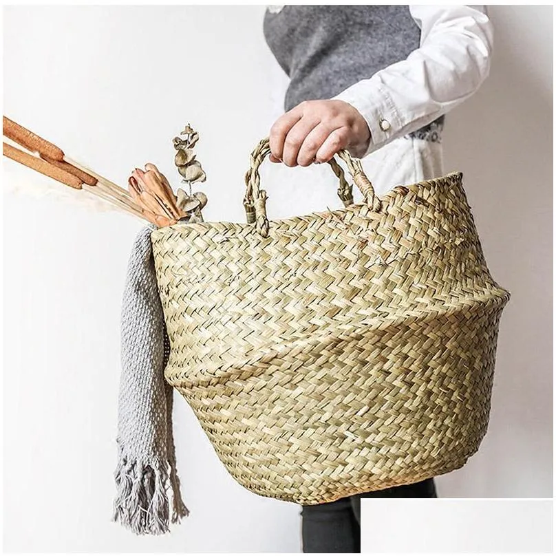 bamboo storage pure handmade basket foldable planter multifunctional laundry strawwork wicker rattan seagrass garden flowerpot