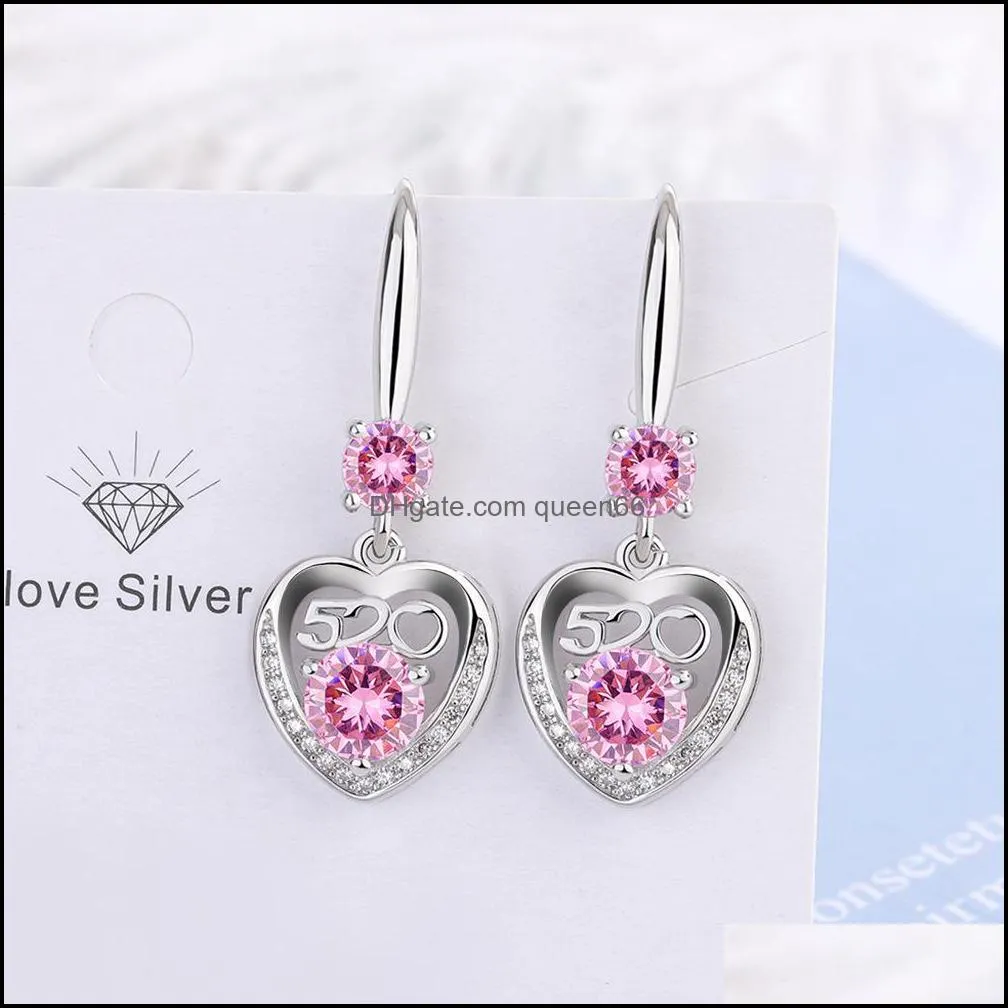 s925 stamp silver plated crystal charms pink blue white zircon earrings long tassel flower hook type womens fashion jewelry earrings wedding party