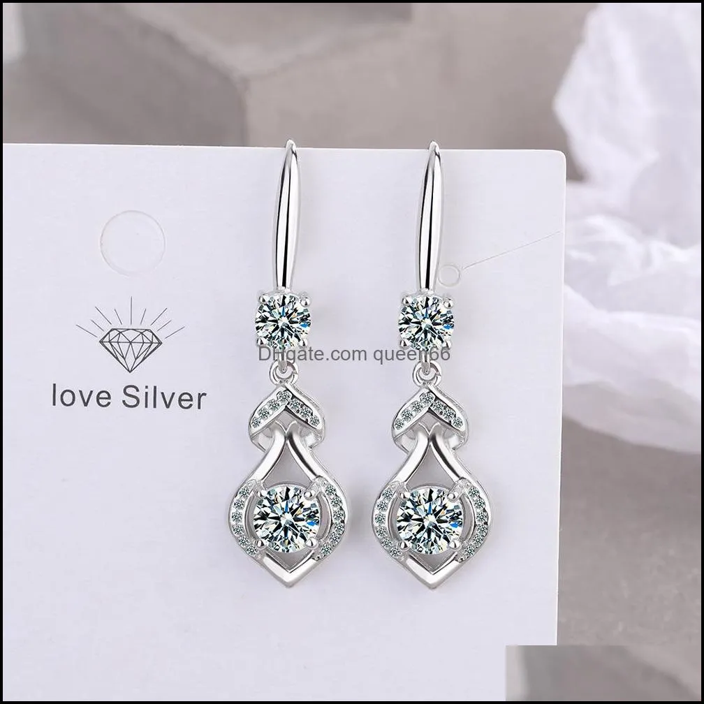 s925 stamp silver plated earrings teardrop charms blue pink white zircon earring jewelry shiny crystal tassel hoops piercing earrings for women wedding party