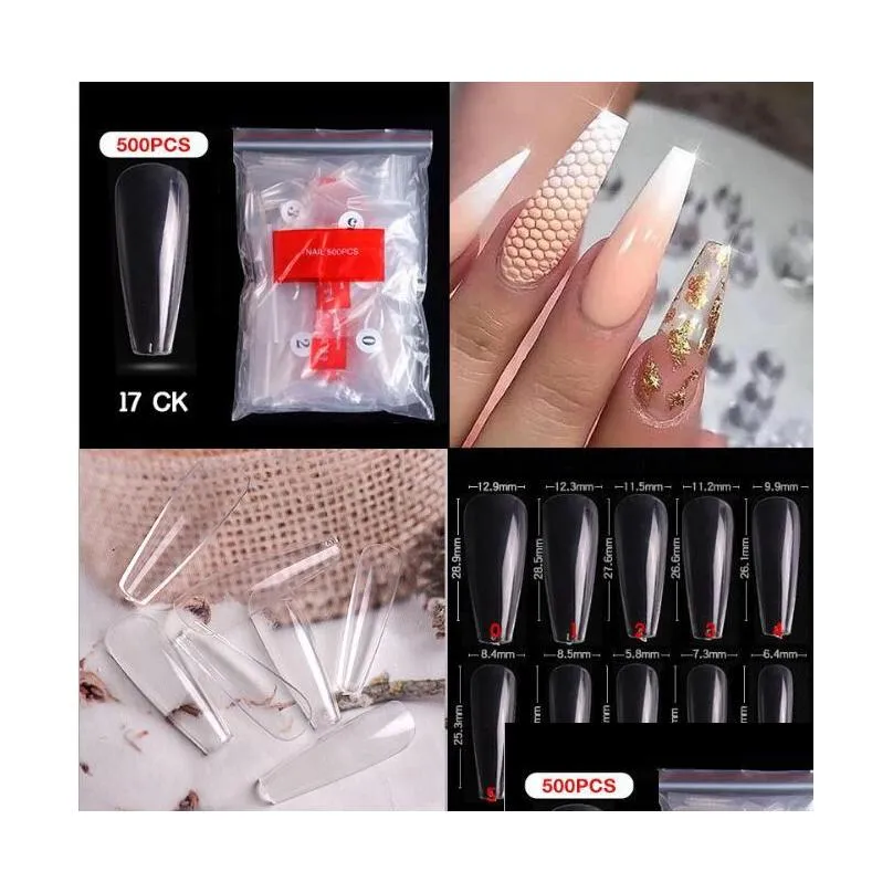 quality 36 styles 500pcs/pack natural clear false acrylic nail tips full/half cover tips french sharp coffin ballerina fake nails uv