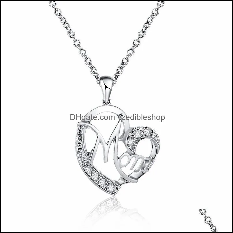 mom necklace mothers day gift for mom hollow out gold silver alloy metal crystals necklaces heart pendant necklac yzedibleshop