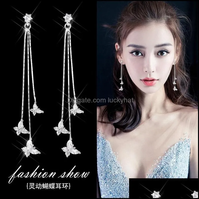 cr jewelry long stud earrings women wholesale 925 silver needle girl heart tassel korean retro pearl es1d052