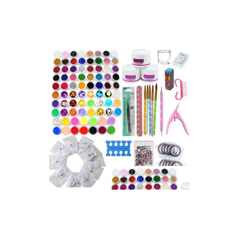78 pieces acrylic powder manicure nail art kit glitter for nails diy acrylic rhinestone glitter nail tips gems decoration kit
