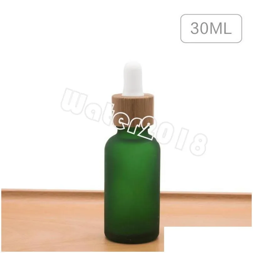 30ml glass dropper bottle bamboo ring frosted essential oil bottles travel portable cosmetic empty bottling 3 colors
