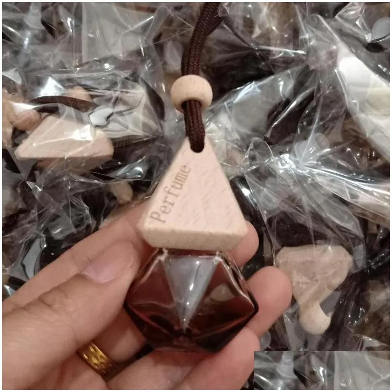 glass car perfume bottle with wood beautiful cap empty refillable bottles hanging cute air freshener carrier small gift