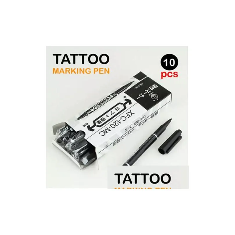 10pcs assorted tattoo transfer pen black dual tattoo skin marker pen tattoo supply for permanent makeup shipping