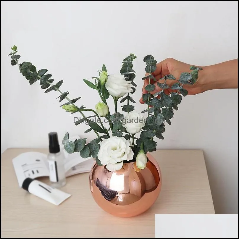 stainless steel vase mental round flower pot golden black planter succulent green plant bonsai pot polished flowerpot