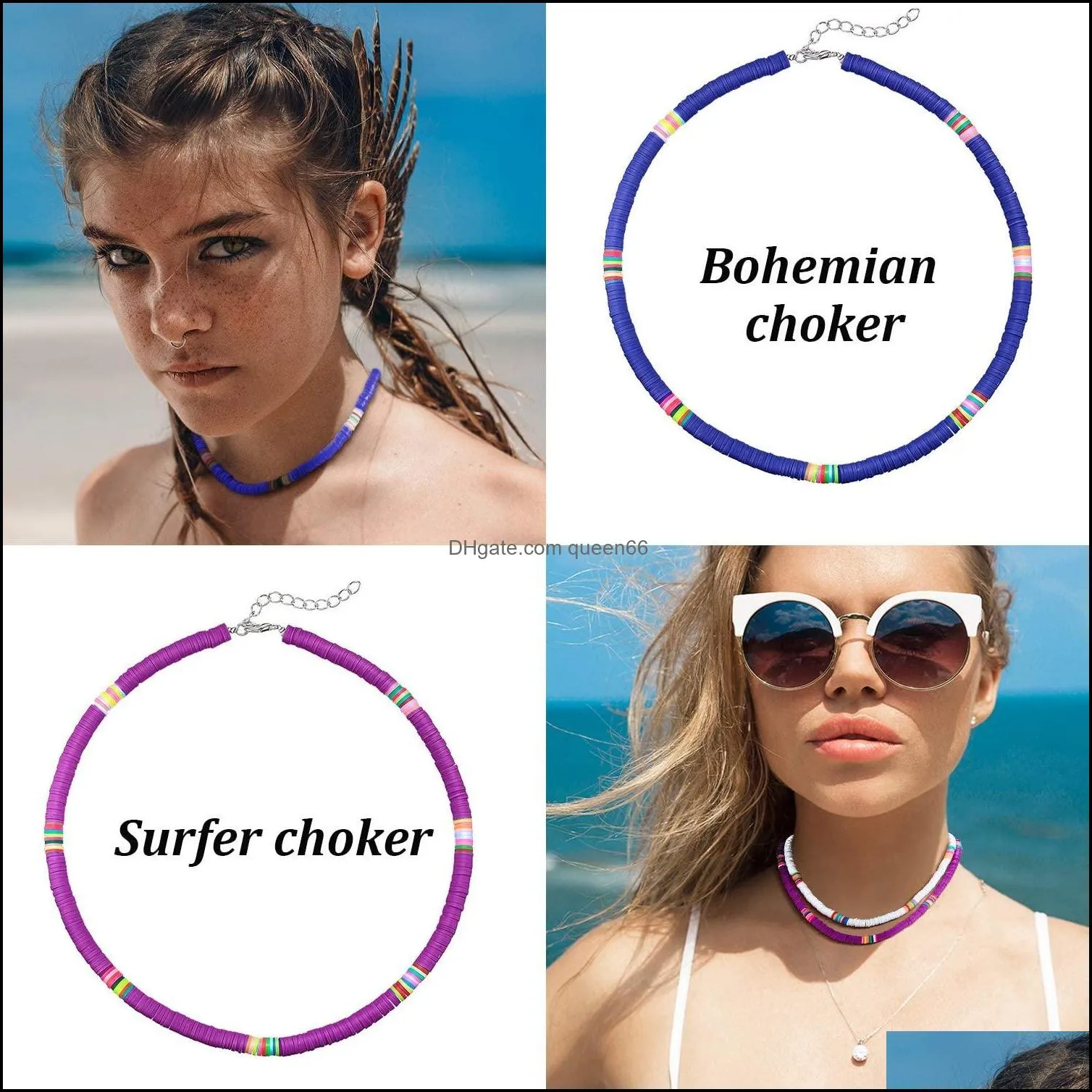 12pcs boho surfer beaded choker necklace for holiday women girls ceramic clay porcelain beads jewelry