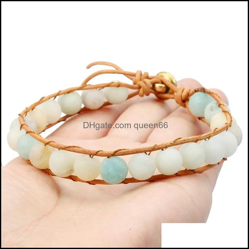 boho handmade bead bracelets natural stone braided bracelets om charm bracelet leather wrap wrist bangle for men women jewelry gifts