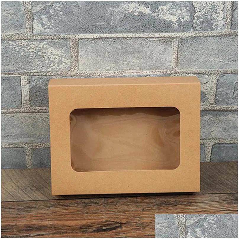 18.5x14x4.5cm kraft paper gift boxes kraft packaging box with window kraft paper socks box handmade drawer gift boxes lx0968