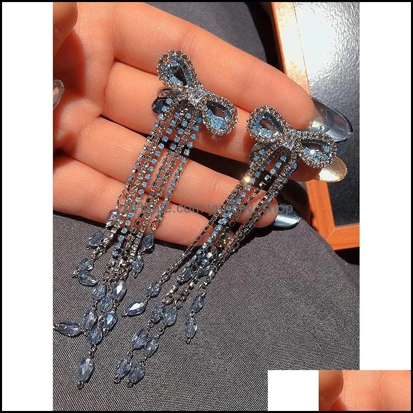 korean earrings fashion chic rhinestone love long bowknot tassel pendientes earrings for women drop earrings jewelry