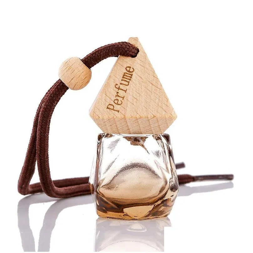 glass car perfume bottle with wood beautiful cap empty refillable bottles hanging cute air freshener carrier small gift