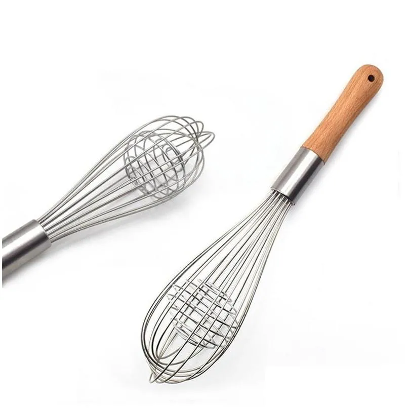 wood handle manual egg beaters kitchen tools hand egg mixer cooking foamer cook blender whisk wire egg beater tool lx1604