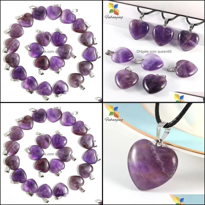 20mm natural purple crystal heart amethysts stone necklace pendants charms for jewelry making gem