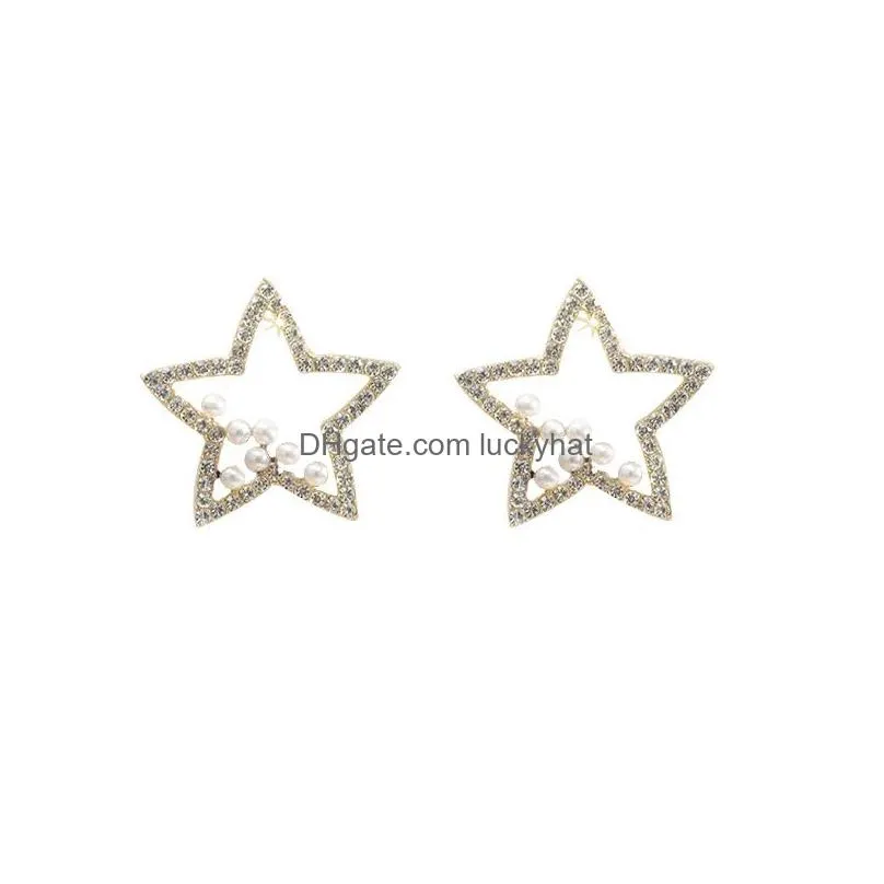 fashion jewelry s925 silver post earrings rhinstone beads star stud earrings