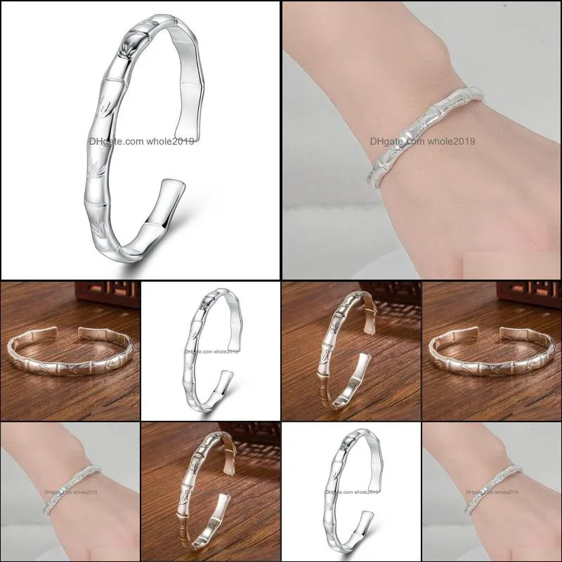 bangle arrival 925 sterling sliver high quality color multi segment bamboo open adjustable bracelets women