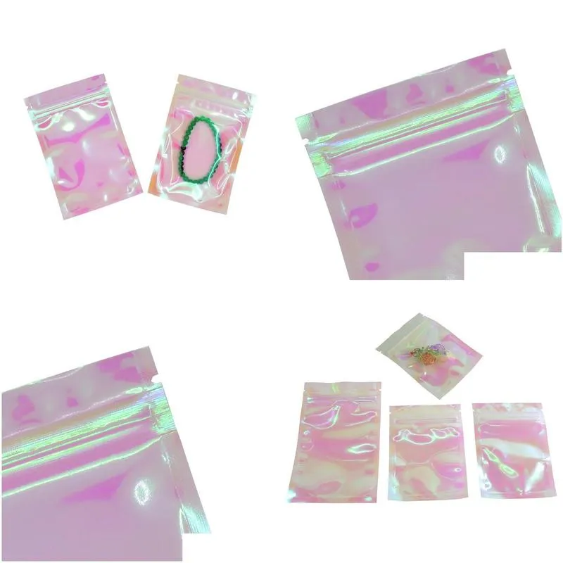 iridescent self seal bag pouches cosmetic plastic laser iridescent bags holographic makeup bags hologram zipper bags lx2914