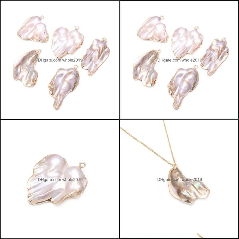 charms natural pearl irregular golden shell pendant fashion jewelry diy necklace making 30x3530x40mm